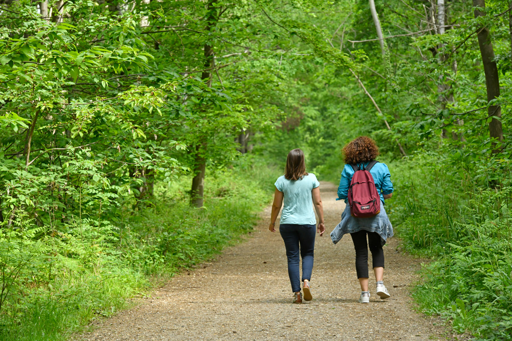 Two women hiking at the National Forest of Saint-Germain-en-Laye