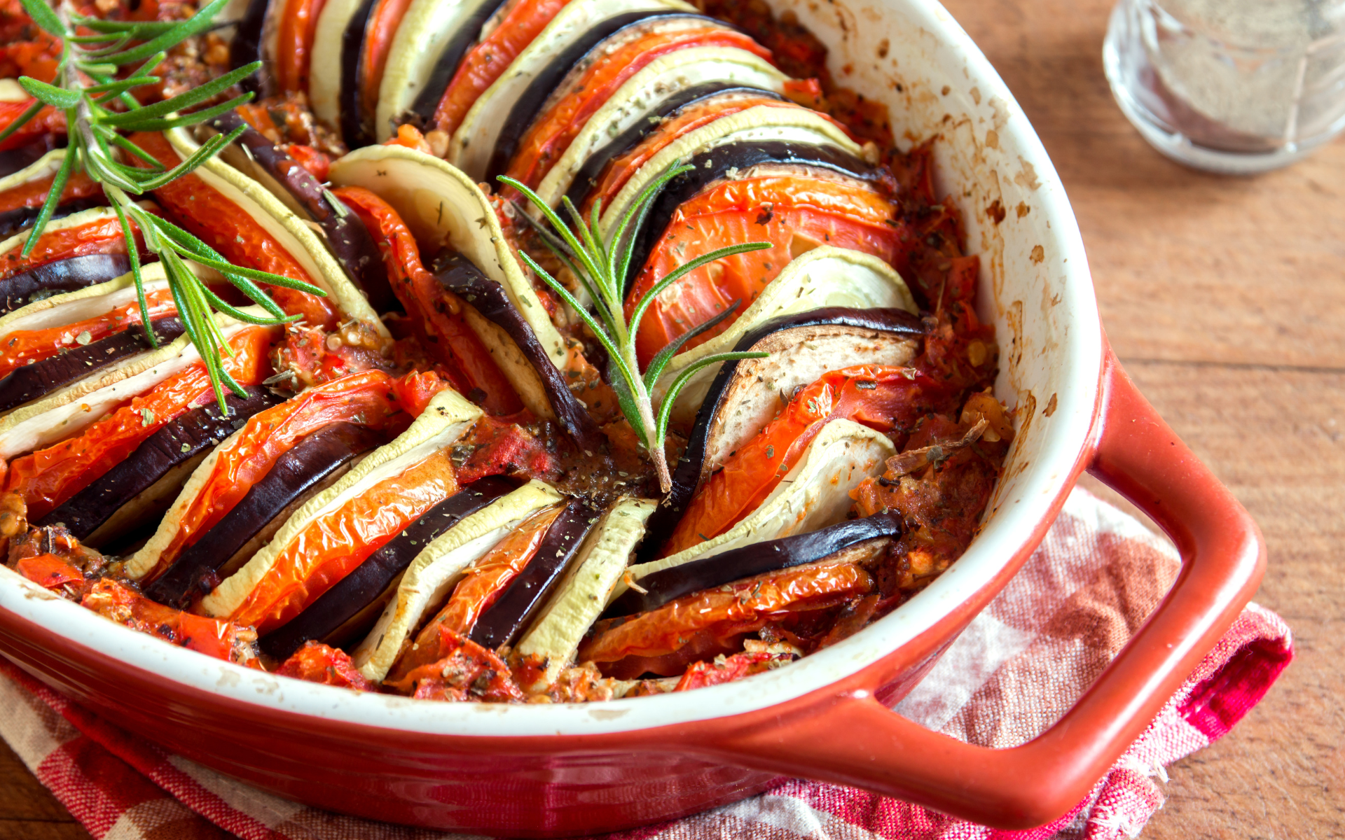 Ratatouille in a red dish